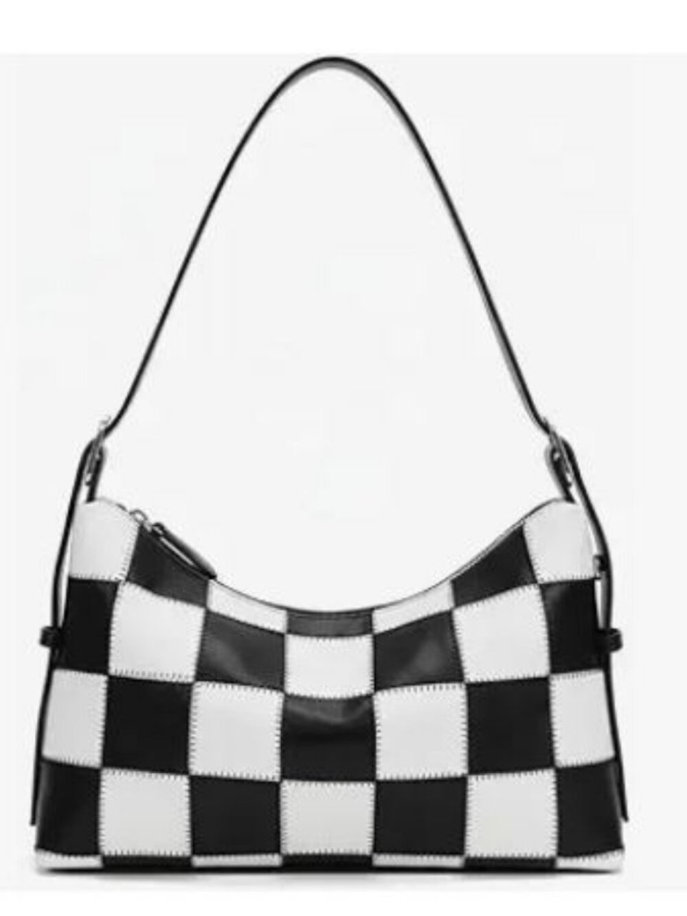 Large Checkered Shoulder Bag Women’s Vegan Leather Crossbody Purse Black White